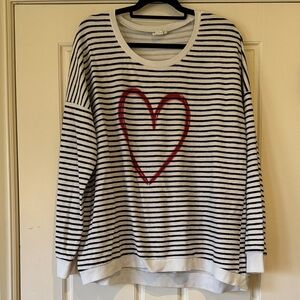Suzanne Betro Striped Top with Red Heart Accent